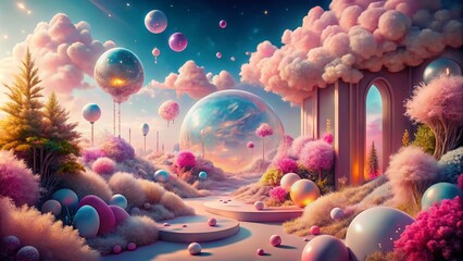 Surreal Pink Invitation Background: Dreamy, Abstract, Ethereal, Fantasy, Pastel, Whimsical Design