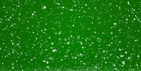 Snowfall overlay on a green screen background. Winter softly snow effect. Snowflakes effect loop animation isolated on chroma key backdrop. Winter snow falling Christmas, new year motion graphics.