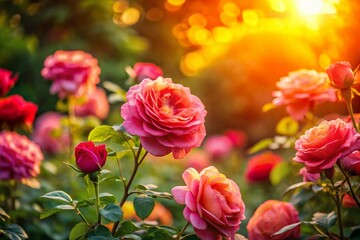 Fototapeta premium Mexican Rose Garden, Vivid Roses, High-Resolution Depth of Field Photography, Colorful Flowers, Beautiful Roses of Mexico