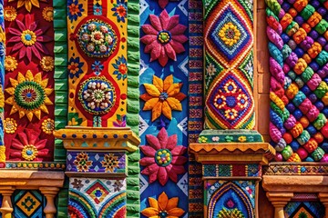 Fototapeta premium Mexican Patterns: Vibrant Textiles & Architectural Details - Documentary Photography