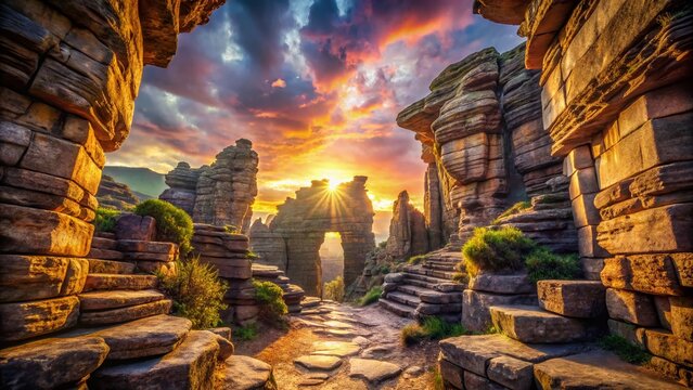 Surreal Sandstone Tower Labyrinth Entrance Ostas Table Mountain - Fantasy Landscape Photography