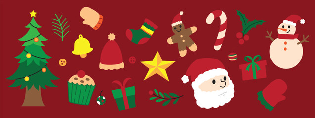 christmas vector hand drawn illustration assets with no stroke. flat style and isolated design. holiday vibes xmast and happy new year