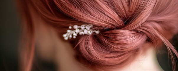Naklejka premium Elegant red hair updo with sparkling accessory
