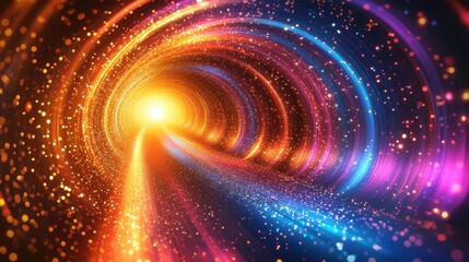 Obraz premium Vibrant Abstract Tunnel of Light with Colorful Particles and Radiant Glow Effect