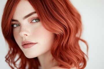Fototapeta premium Red-haired woman with striking green eyes and fair skin