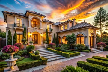 Obraz premium Million Dollar Mansion: Luxury Home Exterior Photography - Architectural Design, Real Estate