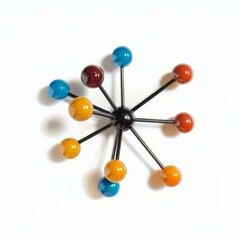 Obraz premium Colorful metal starburst wall hanging adding a touch of mid century modern style, evoking a molecular structure