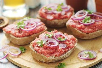 Traditional German sandwiches with minced meat Mettbroetchen