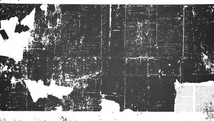 Vector white and black newspaper paper grunge vintage old aged texture. Vintage grunge newspaper collage background. Newspaper with old grunge vintage unreadable paper texture background.