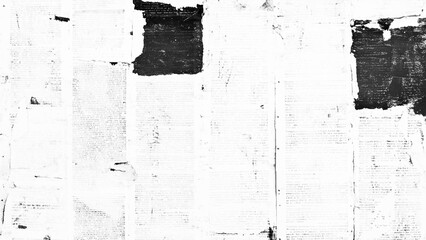 Vector white and black newspaper paper grunge vintage old aged texture. Vintage grunge newspaper collage background. Newspaper with old grunge vintage unreadable paper texture background.
