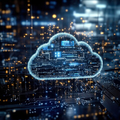 Obraz premium Futuristic cloud computing technology on background of microcircuit elements