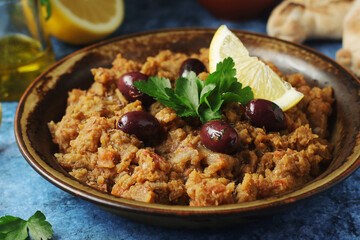A plate with traditional Moroccan salad zaalouk