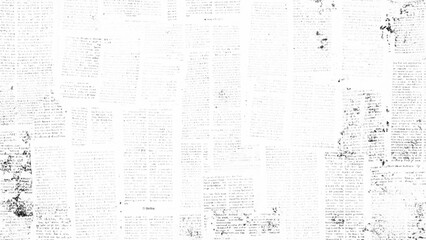 Vector white and black newspaper paper grunge vintage old aged texture. Vintage grunge newspaper collage background. Newspaper with old grunge vintage unreadable paper texture background.