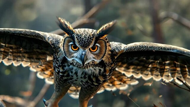 flying owl in the forest Video 4K