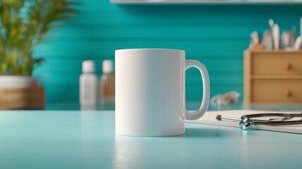 Professional Mug Mockup on a Vibrant Blue Surface. Generative AI