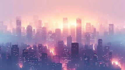 Obraz premium Dreamlike Cityscape at Dawn: A Serene Urban Panorama
