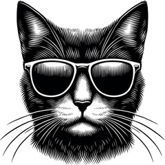 Cool Cat with Sunglasses Vector Black Silhouette Cricut Design for T-Shirt