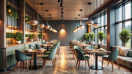 Obraz premium Minimalist Fancy Restaurant Background: Elegant Dining Interior Design Photography