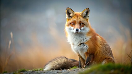 A captivating minimalist image: a red fox sits, serene in nature's embrace.