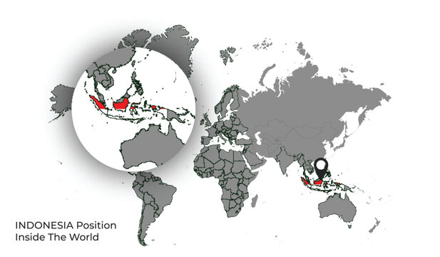 INDONESIA Position Inside the World with Flag in Map