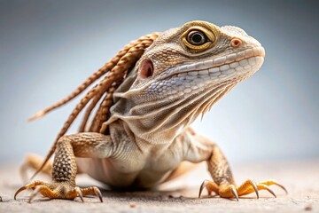 Obraz premium Minimalist Lizard Dreads Photography: Unique Reptile Portrait, Artistic Reptile Image, Cool Lizard Hairstyle