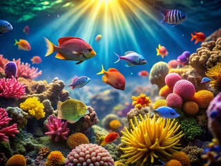 Tilt-Shift Underwater Paradise: Vibrant Tropical Fish & Coral Reef Photography
