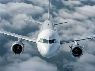 A modern airplane flying in a sky, representing transportation, travel and business aviation. Perfect for aviation and travel.