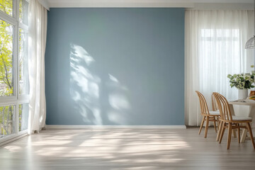 Modern interior design of apartment, empty living room with blank blue wall