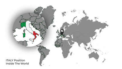 Obraz premium ITALY Position Inside the World with Flag in Map