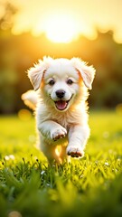 Playful and happy puppy enjoying a beautiful sunny day outdoors