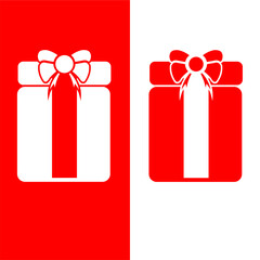 Minimalist gift box icons with a bow, designed in a striking red and white color scheme.
