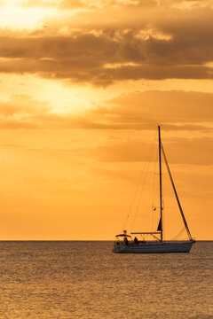 Sailboat at Sunset on Calm Sea, La Zenia, Cabo Roig, Alicante