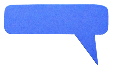 Blue blank cut out cardboard paper speech bubble with round rounded corners rough edges, copy space for text on transparent png background design element