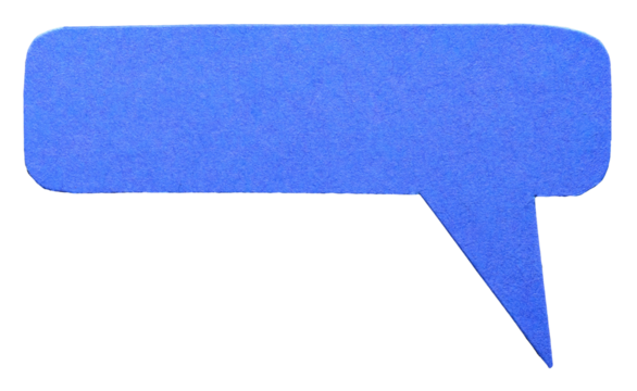 Blue blank cut out cardboard paper speech bubble with round rounded corners rough edges, copy space for text on transparent png background design element