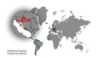 CROATIA Position Inside the World with Flag in Map