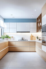 kitchen in a modern style with a lot of cabinets
