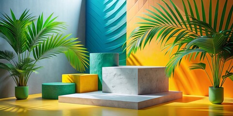 Tropical Concrete Stone Product Photography Stage: Geometric Backdrop, Summer Vibes, Minimalist Display