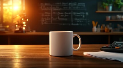 Creative Workspace: Mug Mockup in Science Laboratory. Generative AI