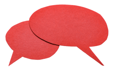 Red round blank cut out cardboard paper speech bubbles with rough edges and copy space for text on transparent png background design element