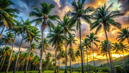 Obraz premium Tropical North Queensland Island Paradise: Palm Trees Soaring Above