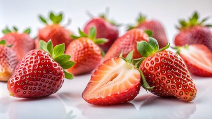 Minimalist Strawberry Photography: Whole & Sliced Berries, Clean Arrangement, Red Fruit Still Life