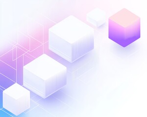 Obraz premium A soft, abstract design featuring floating cubes in pastel colors, creating a modern, digital aesthetic with geometric shapes.