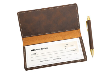 Colorful leather checkbook, clamshell and stitched checkbook blank mockup, isolated white background..