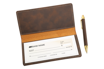 Colorful leather checkbook, clamshell and stitched checkbook blank mockup, isolated white background..