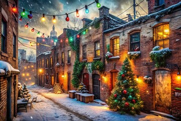 Obraz premium Urban Christmas Exploration Photography Background: Grungy Festive Cityscape