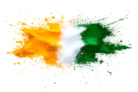 indian flag colors in creative powder explosion isolated png transparent background