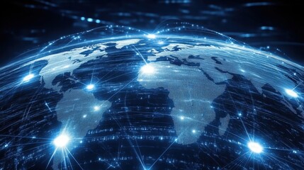 Global Digital Network Connectivity Over Earth with Lines and Lights Perspective