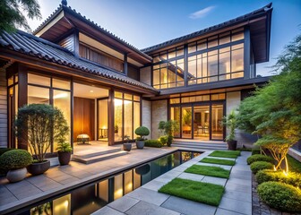Fototapeta premium Modern China House Architecture, Contemporary Chinese Homes, Stylish Chinese Villa Design, Residential Building China, Exterior Home Design China