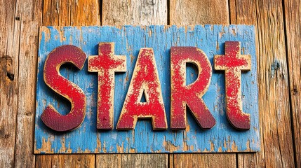 Rustic Start Sign with Weathered Wood Background for Motivation