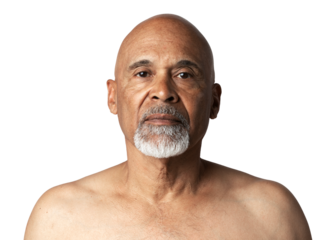 Portrait of a semi-nude senior African American man overlay